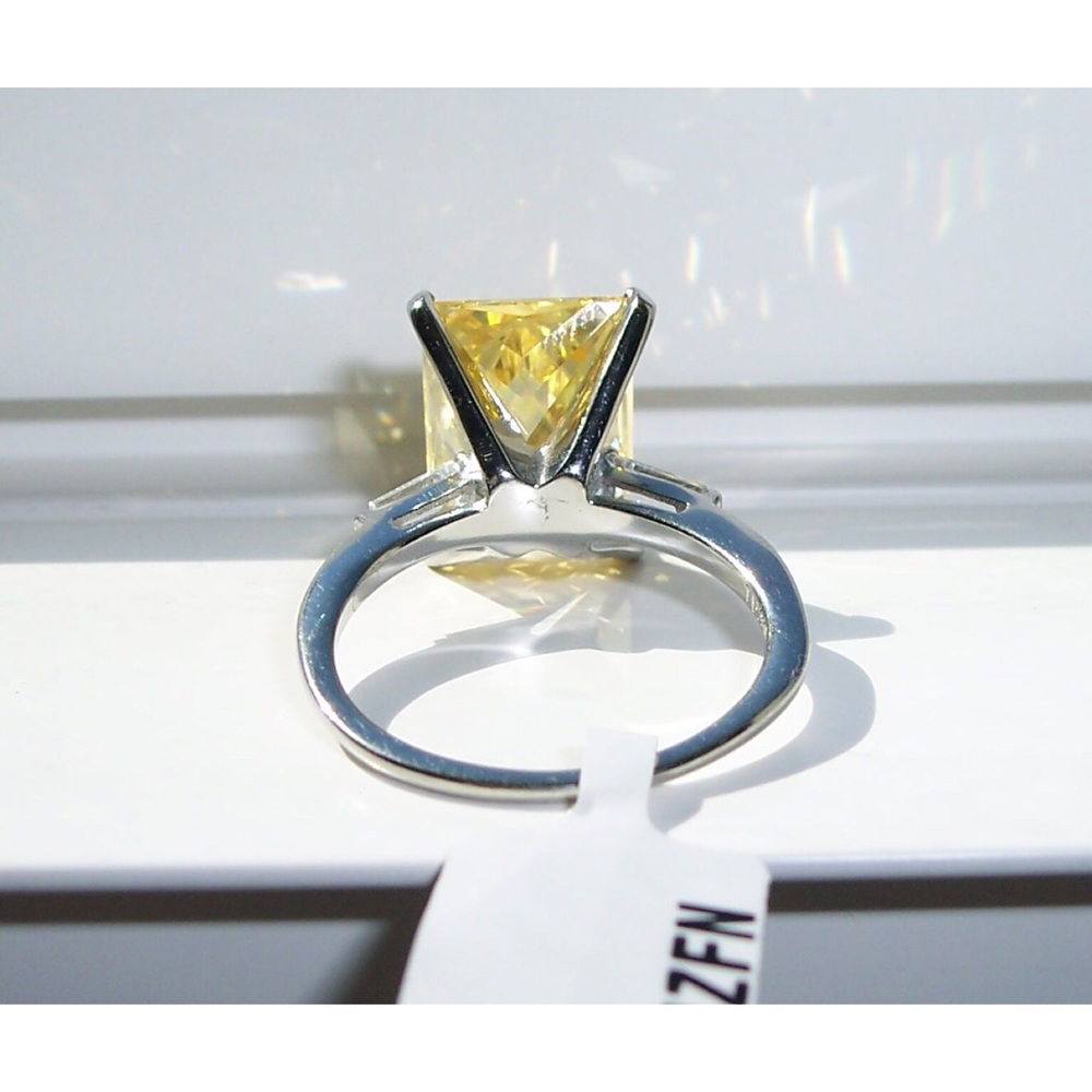 STAINLESS STEEL Canary Yellow Radiant Cut Cubic Zirconia Ring - Picture 11 of 16